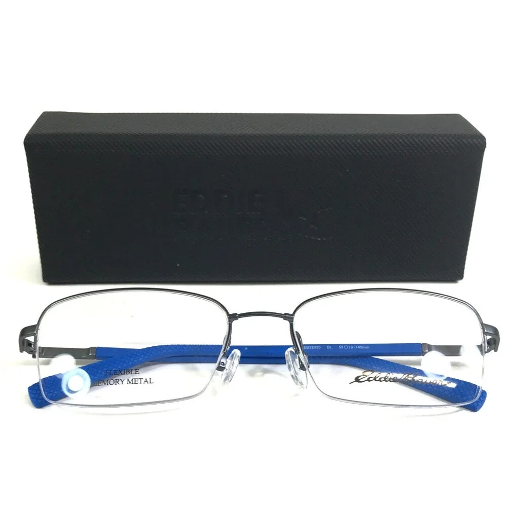 Eddie Bauer Eyeglasses Frames EB32035 BL Blue Gray Rectangle Half Rim 55-19-140